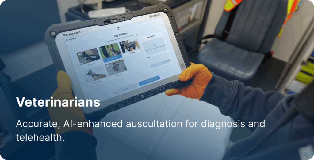 Veterinarians using Vibrome® AI-enhanced auscultation for livestock diagnosis and telehealth monitoring